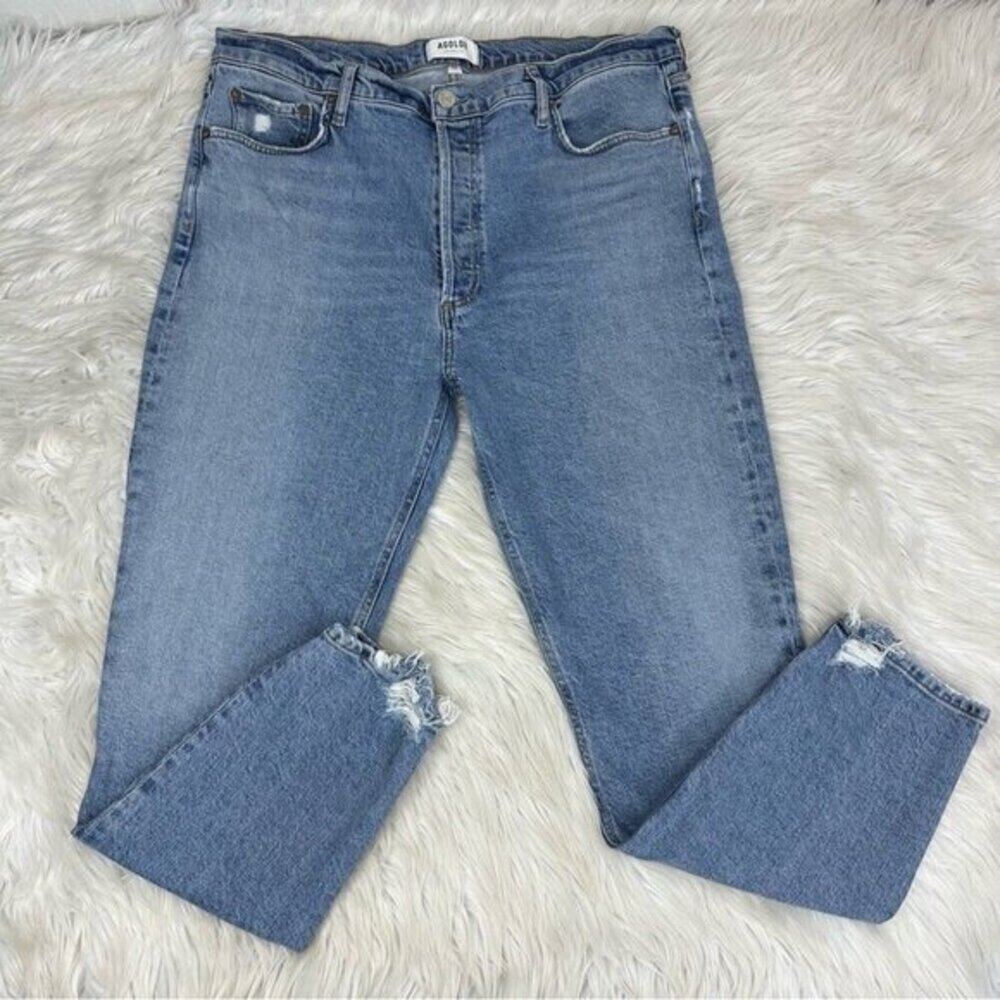 AGOLDE Women's Nico Blue Cycle High Rise Slim Jeans Size 32-34.25 Distressed Hem